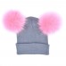 Mom& Kids Baby Girl Winter Beanie Cap with Knitted Double Fur Bobble Pom Hat Cap  eb-88773171